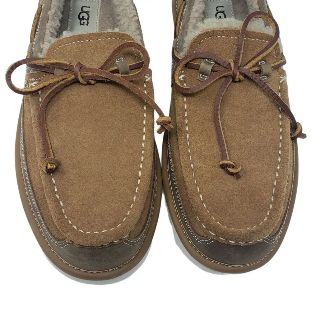 UGG DEX‎ Chestnut Brown Tan Leather Loafer Sheep Wool Lining Sizes 7 & 8 NEW